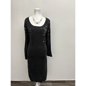Cato Women’s Black Sequin Beaded Sweater Dress Size 14/16W 3/4 Sleeve Scoop Neck